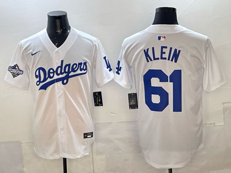 Men 2025 Nike Los Angeles Dodgers #61 Klein White Game MLB Jersey 07->los angeles dodgers->MLB Jersey